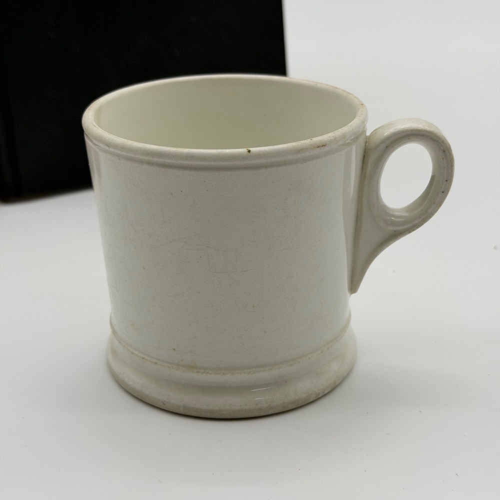 Vintage Crescent Ironstone Shaving Mug Stained & Crazed Barber Primitive Decor